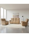 Set Relax Softwave – Divano 2 Posti + Divano 3 Posti + Poltrona Recliner Elettrica in Tessuto Camel