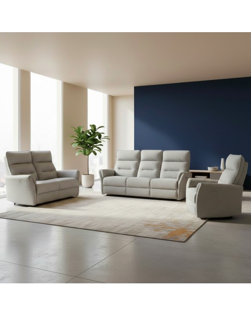 Set Relax Softwave – Divano 2 Posti + Divano 3 Posti + Poltrona Recliner Elettrica in Tessuto Grigio