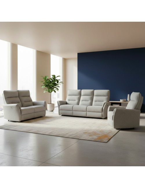 Set Relax Softwave – Divano 2 Posti + Divano 3 Posti + Poltrona Recliner Elettrica in Tessuto Grigio