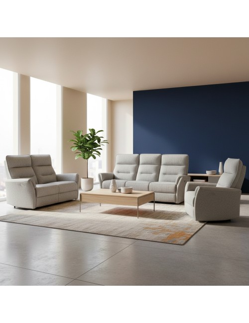 Set Relax Softwave – Divano 2 Posti + Divano 3 Posti + Poltrona Recliner Elettrica in Tessuto Grigio