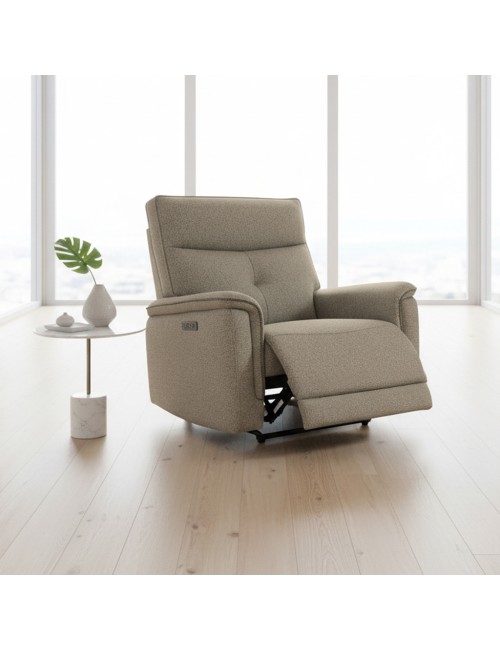 Set divani recliner elettrici Elysio divano 3 posti + divano 2 posti + poltrona recliner tessuto sabbia