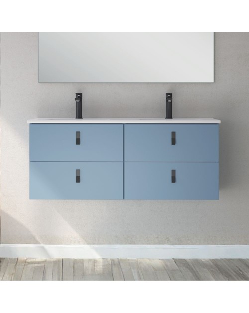 Mobile bagno sospeso doppio lavabo colore blu 4 cassetti Invicta 120x45x48H