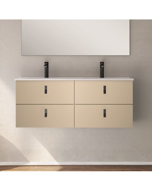 Mobile bagno sospeso doppio lavabo colore cappuccino 4 cassetti Invicta 120x45x48H