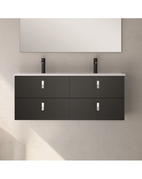 Mobile bagno sospeso doppio lavabo colore nero 4 cassetti Invicta 120x45x48H