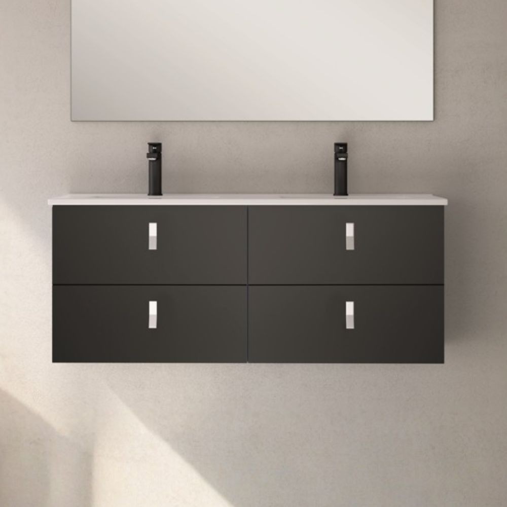 Mobile bagno sospeso doppio lavabo colore nero 4 cassetti Invicta 120x45x48H