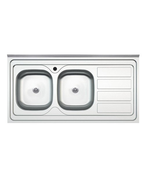 Lavello cucina da appoggio 120x60 due vasche con gocciolatoio destro SA46DX