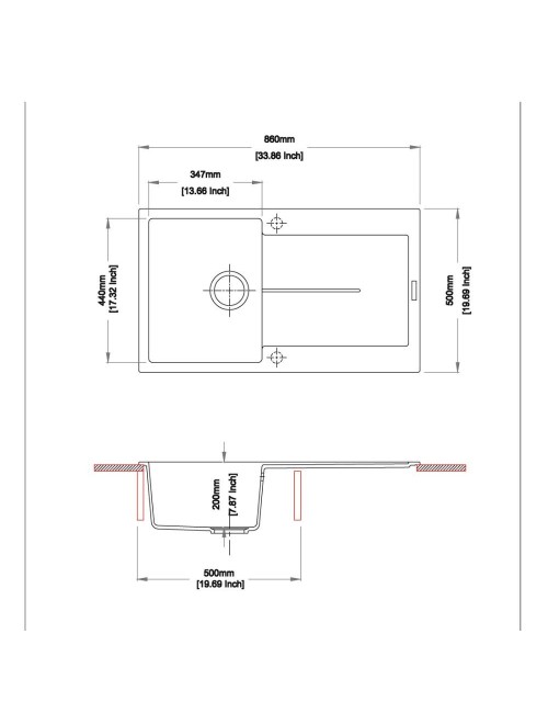 Lavello cucina vasca e gocciolatoio bianco 86x50 Enigma D100