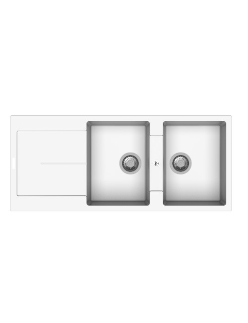 Lavello cucina 2 vasche e gocciolatoio bianco 116x50 Enigma D200