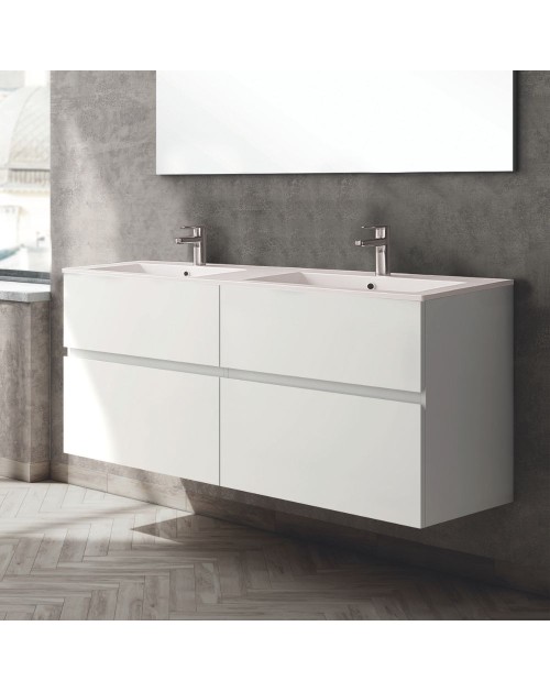 Mobile bagno sospeso doppio lavabo bianco Londres 4 cassetti 140x45x59H
