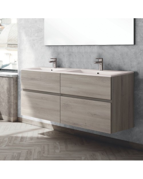 Mobile bagno sospeso doppio lavabo rovere grigio Londres 4 cassetti 140x45x59H