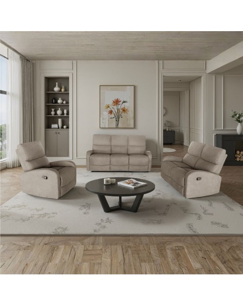 Divano relax 3+2 con poltrona recliner PotterSET in tessuto beige