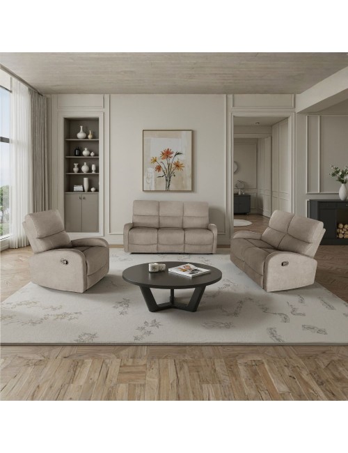 Divano relax 3+2 con poltrona recliner PotterSET in tessuto beige