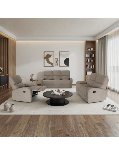 Divano relax 3+2 con poltrona recliner PotterSET in tessuto beige