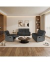 Divano relax 3+2 con poltrona recliner PotterSET in tessuto grigio scuro