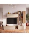 Soggiorno parete attrezzata Core grande con porta TV e pensili rovere e cashmere
