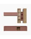 Soggiorno parete attrezzata Core grande con porta TV e pensili rovere e terracotta