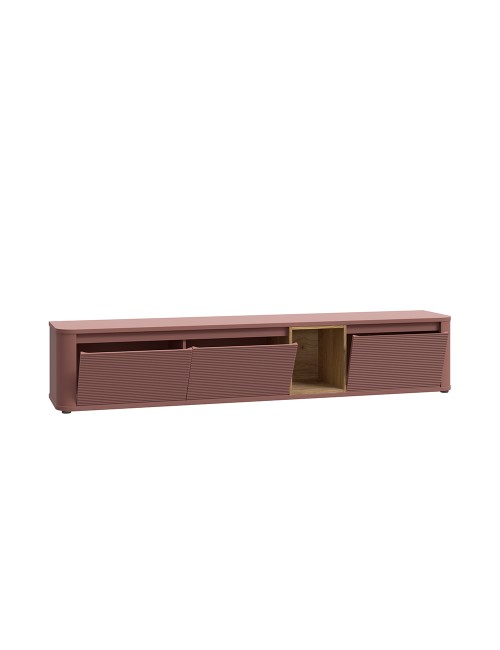Soggiorno parete attrezzata Core grande con porta TV e pensili rovere e terracotta