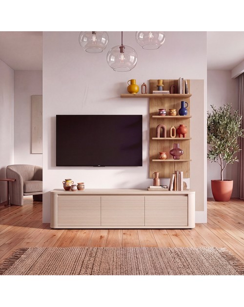 Parete Attrezzata Core Piccola con Porta TV e Libreria – Rovere e Cashmere