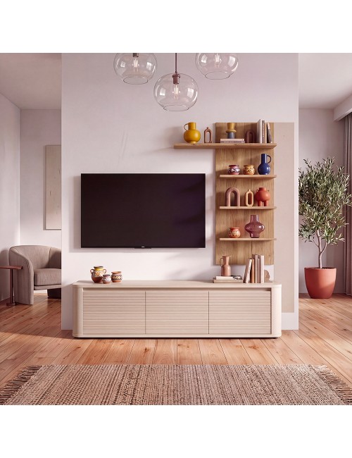 Parete Attrezzata Core Piccola con Porta TV e Libreria – Rovere e Cashmere