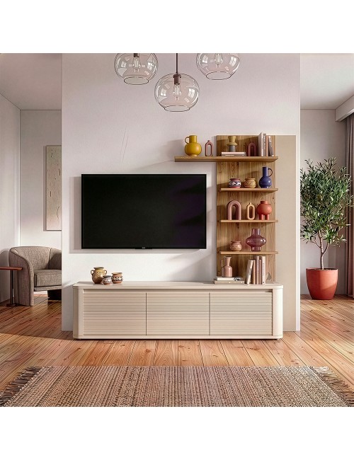 Parete Attrezzata Core Piccola con Porta TV e Libreria – Rovere e Cashmere