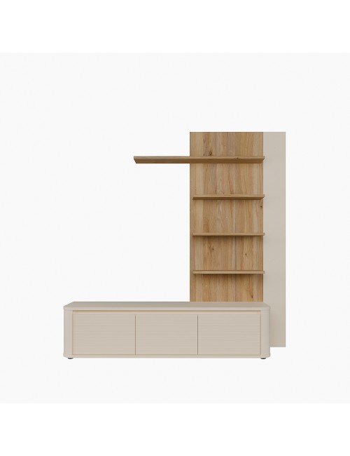 Parete Attrezzata Core Piccola con Porta TV e Libreria – Rovere e Cashmere