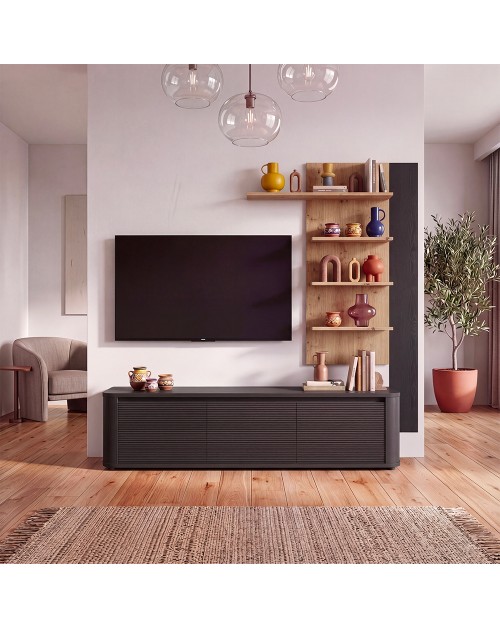 Parete Attrezzata Core Piccolo con Porta TV e Libreria – Rovere e nero