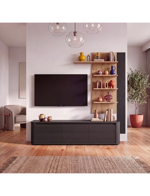 Parete Attrezzata Core Piccolo con Porta TV e Libreria – Rovere e nero