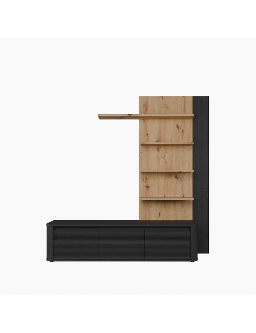Parete Attrezzata Core Piccolo con Porta TV e Libreria – Rovere e nero