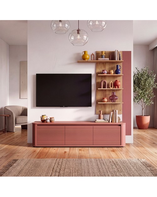 Parete Attrezzata Core Piccolo con Porta TV e Libreria – Rovere e terracotta