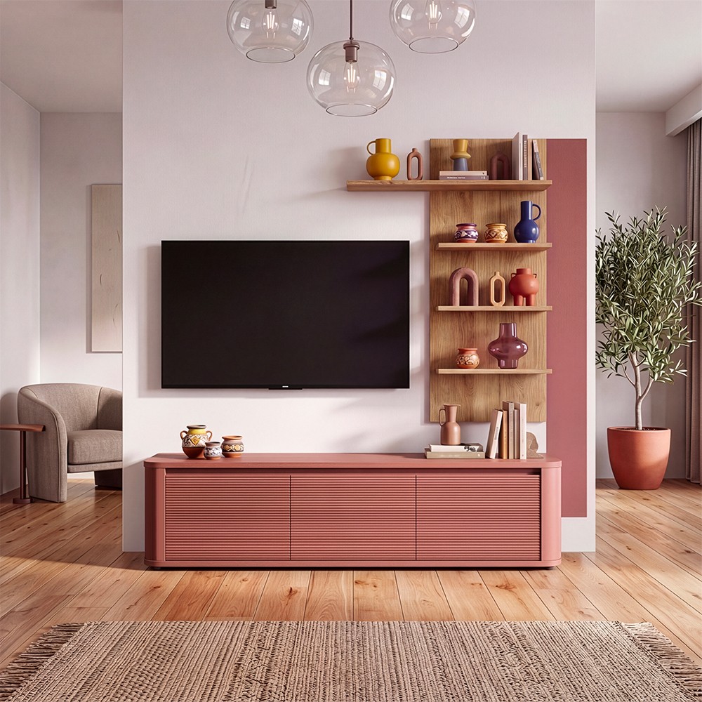 Parete Attrezzata Core Piccolo con Porta TV e Libreria – Rovere e terracotta