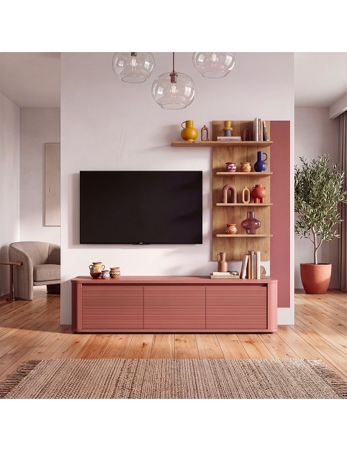 Parete Attrezzata Core Piccolo con Porta TV e Libreria – Rovere e terracotta