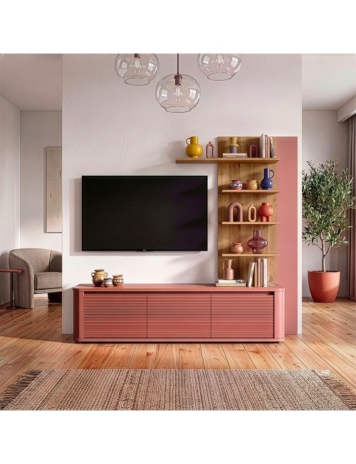 Parete Attrezzata Core Piccolo con Porta TV e Libreria – Rovere e terracotta