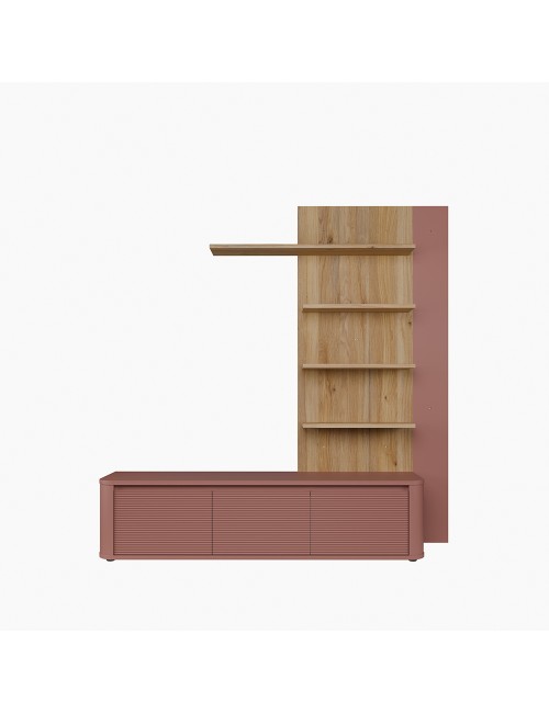 Parete Attrezzata Core Piccolo con Porta TV e Libreria – Rovere e terracotta