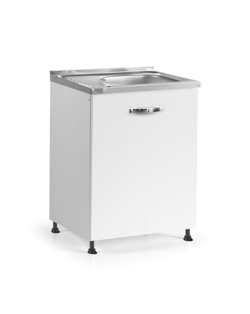 Sottolavello con anta 60x60x82H bianco frassinato lavello vasca e gocciolatoio incluso