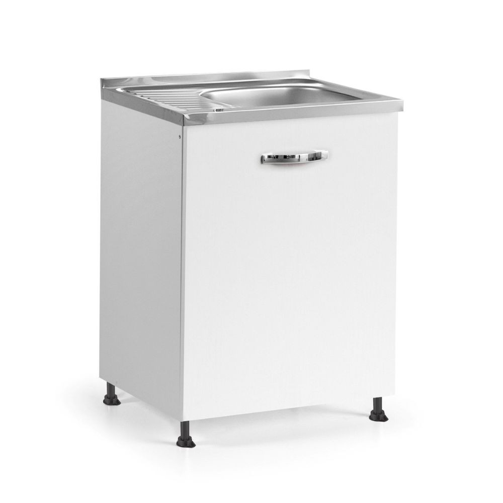 Sottolavello con anta 60x60x82H bianco frassinato lavello vasca e gocciolatoio incluso