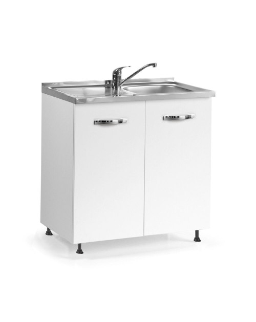 Sottolavello 2 ante 80x60 bianco frassinato con lavello vasca gocciolatoio sinistro incluso