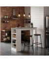 Tavolo snack alto Kivo bianco e cemento con 3 ripiani laterali 112x49.6x103.5H