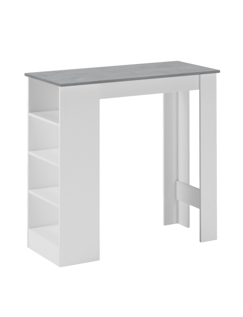 Tavolo snack alto Kivo bianco e cemento con 3 ripiani laterali 112x49.6x103.5H
