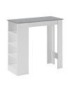 Tavolo snack alto Kivo bianco e cemento con 3 ripiani laterali 112x49.6x103.5H