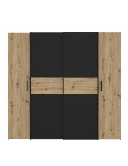 Armadio Teodoro 4 ante rovere e nero con ante scorrevoli e battenti 200x61x190H