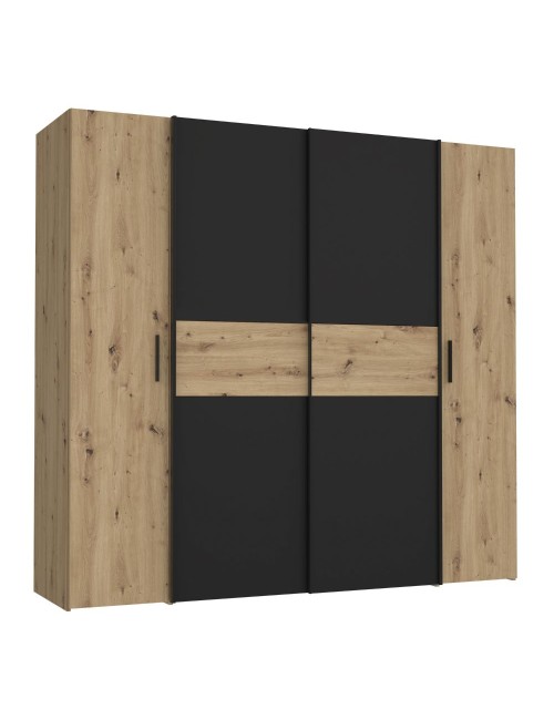 Armadio Teodoro 4 ante rovere e nero con ante scorrevoli e battenti 200x61x190H