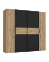 Armadio Teodoro 4 ante rovere e nero con ante scorrevoli e battenti 200x61x190H