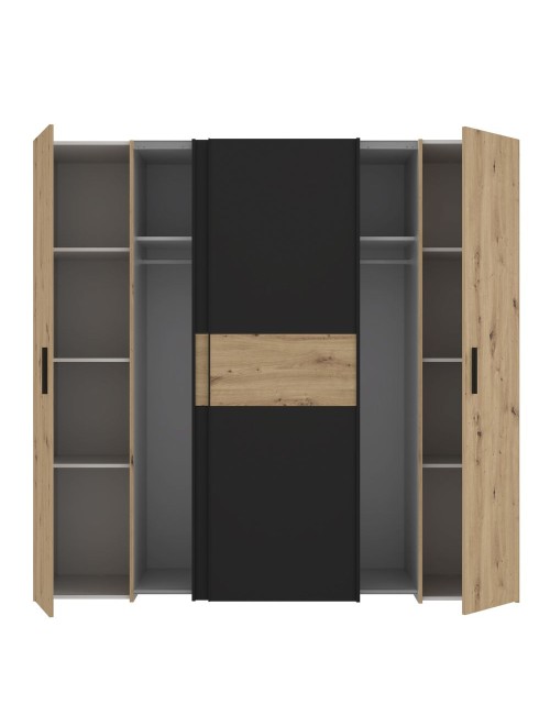Armadio Teodoro 4 ante rovere e nero con ante scorrevoli e battenti 200x61x190H