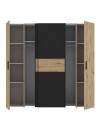 Armadio Teodoro 4 ante rovere e nero con ante scorrevoli e battenti 200x61x190H