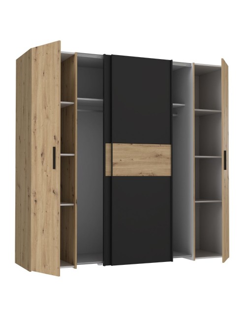 Armadio Teodoro 4 ante rovere e nero con ante scorrevoli e battenti 200x61x190H