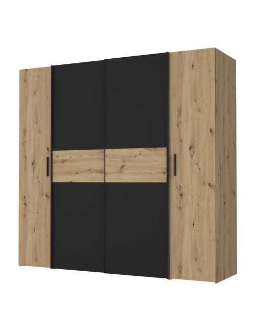 Armadio Teodoro 4 ante rovere e nero con ante scorrevoli e battenti 200x61x190H
