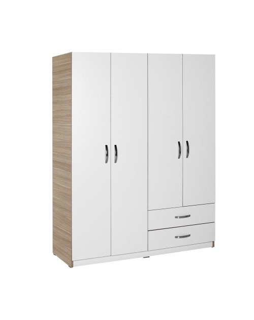 Armadio 4 ante e 2 cassetti 120x170x40 TPGR422023 colore bianco e rovere