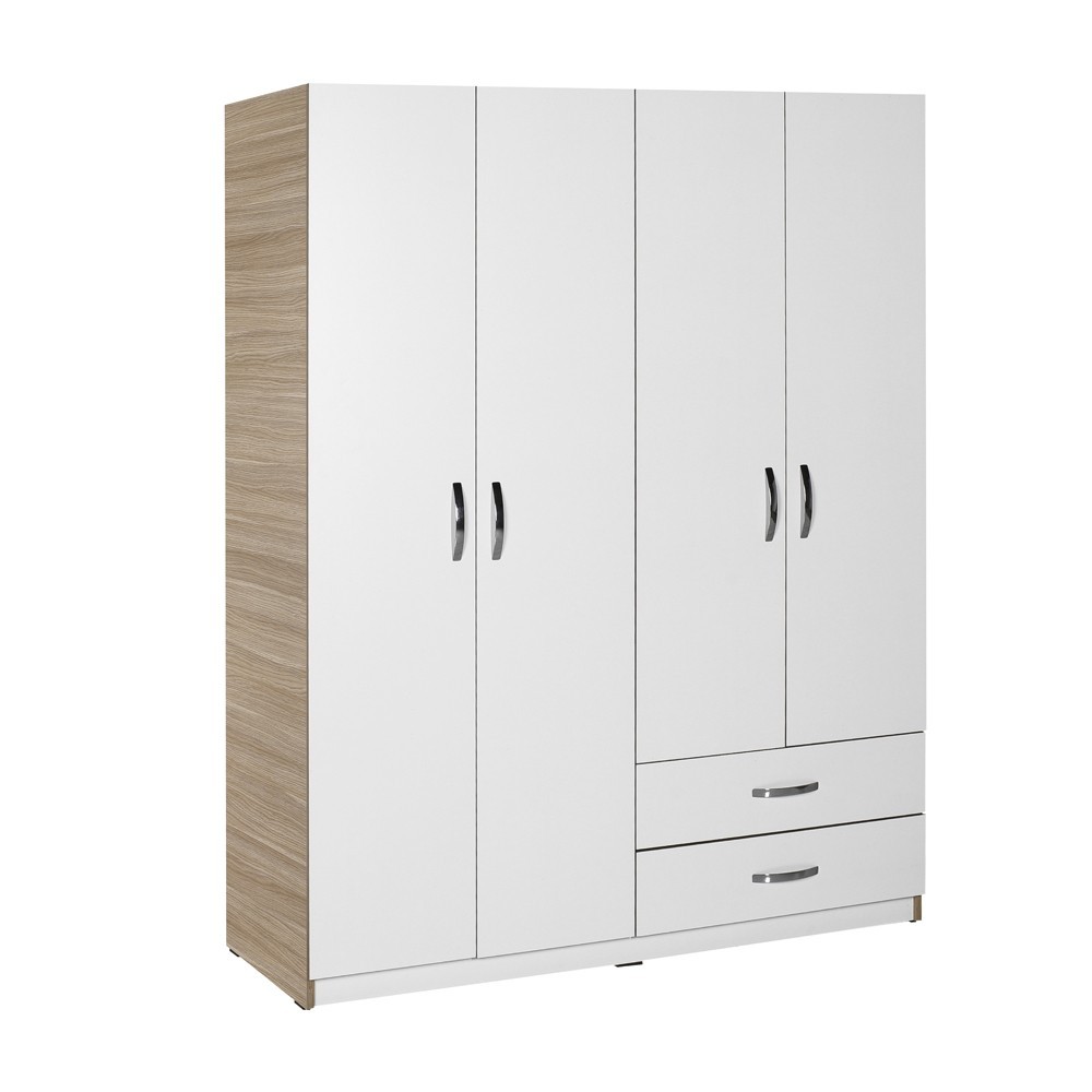 Armadio 4 ante e 2 cassetti 120x170x40 TPGR422023 colore bianco e rovere
