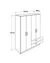Armadio 4 ante e 2 cassetti 120x170x40 TPGR422023 colore bianco e rovere
