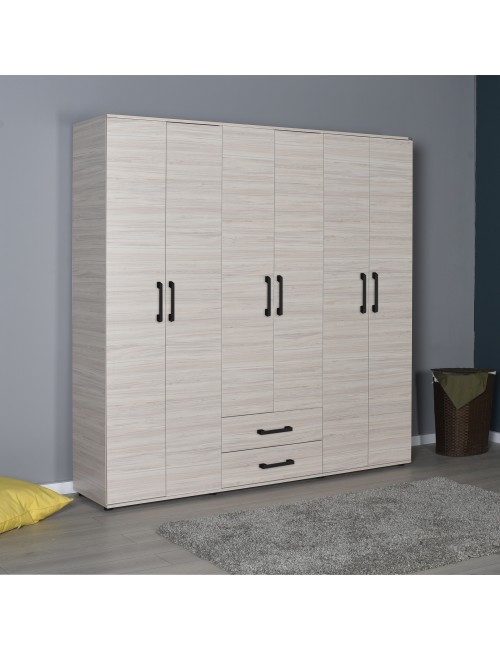 Armadio 6 Ante e 2 Cassetti GRD4262023 Colore Rovere 200x45x180H